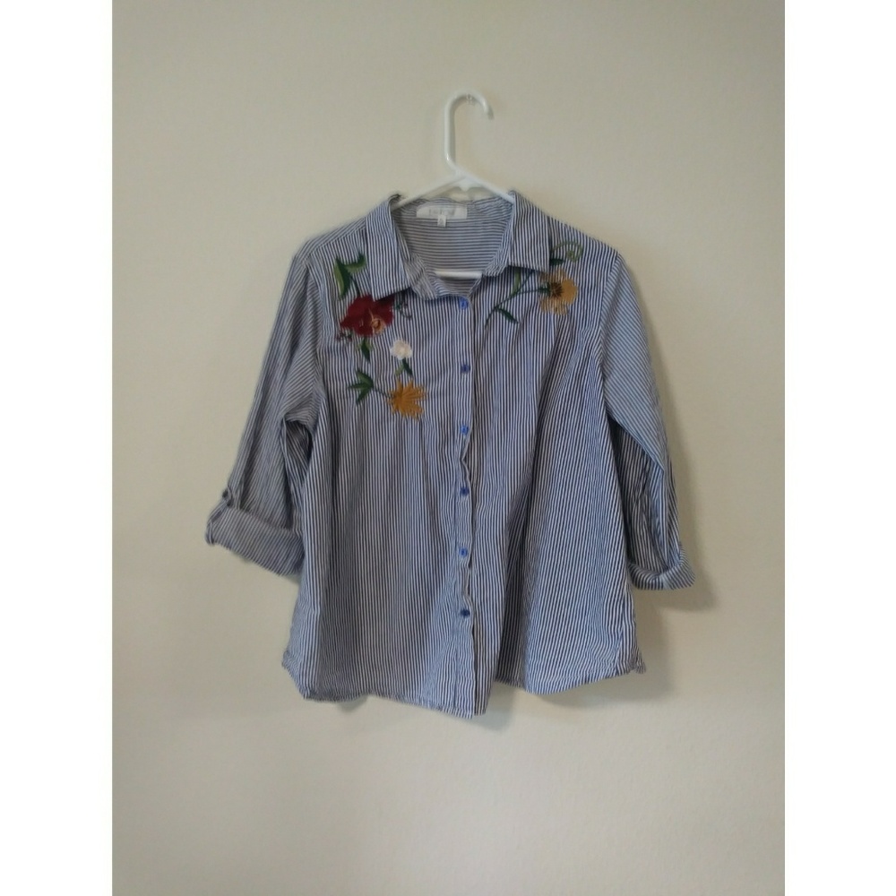 Embroidered Pinstripe Button Down